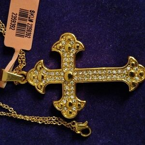 2359392-10 UNISEX YG Stainless Steel Austrian Crystals Cross